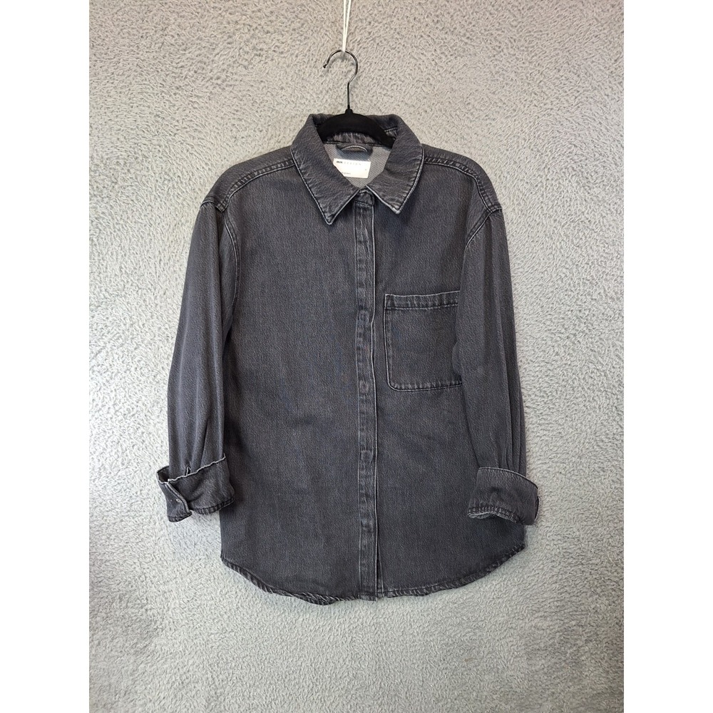 ASOS Design Freequent Lisea Shirt Womens Small Black Denim Collared Snap Button